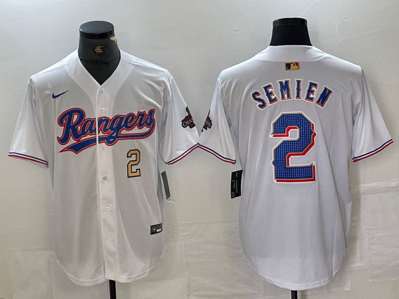 Men Texas Rangers 2 Semien White Champion Game Nike 2024 MLB Jersey style 4